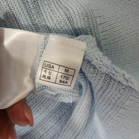 Brooks Brothers Cardigan Womens Medium Extra Fine Cropped Blue Open Knit Ribbed - Picture 5 of 10